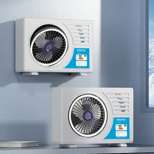 Prenosivi ventilator u obliku klima uređaja na radnom stolu sa uključenim LED svetlom