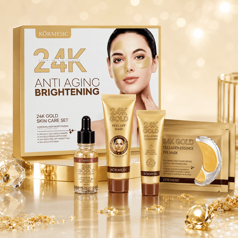 24k zlatni set za negu lica sa serumom, maskom i kremom u pakovanju