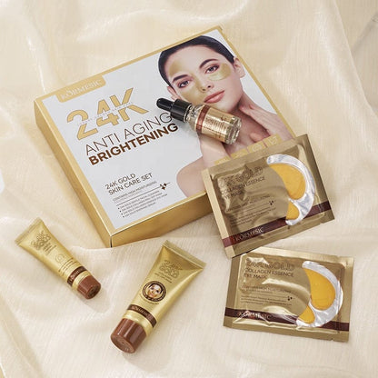 pakovanje 24k zlatnog seta na svilenoj tkanini sa maskama za oči
