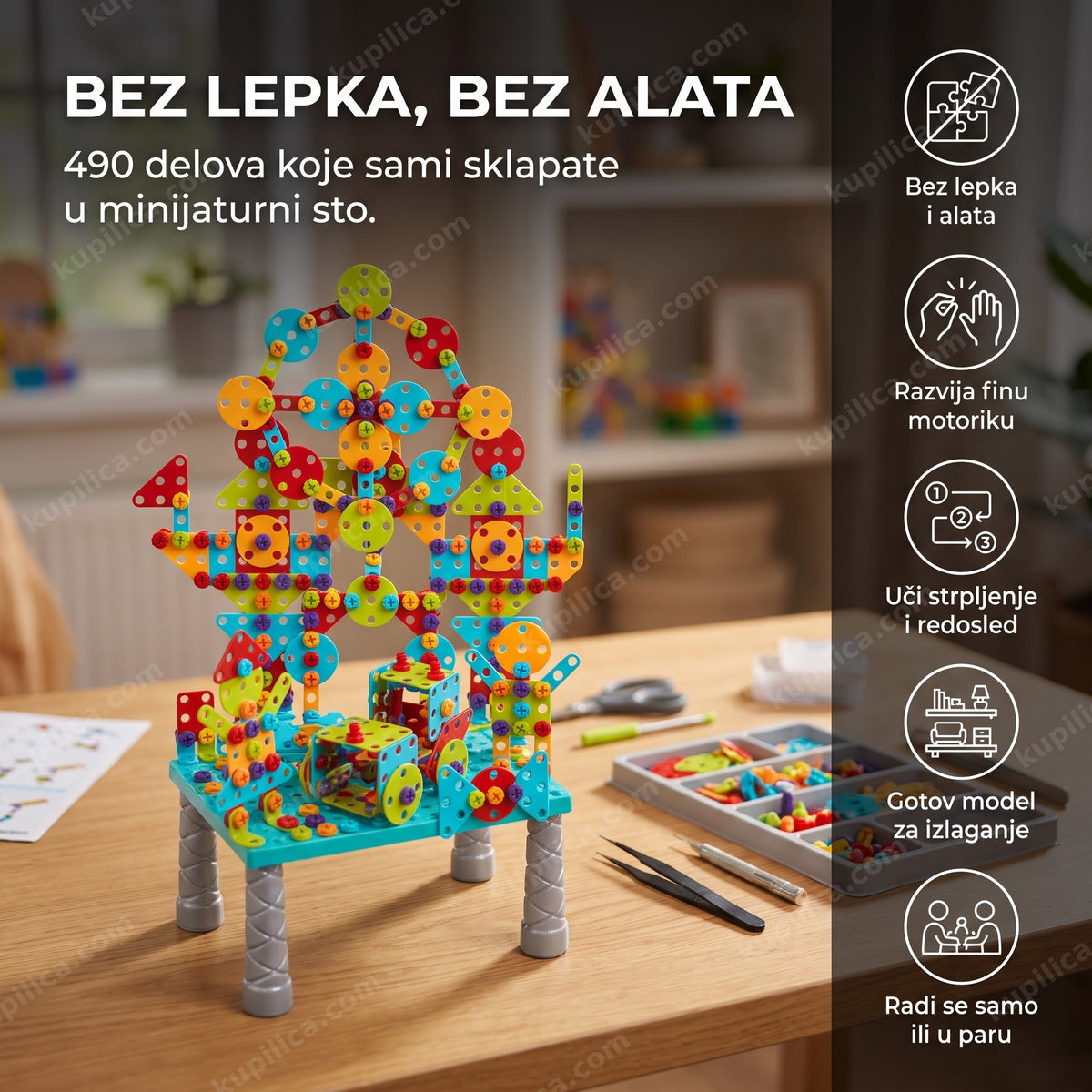 kolorni 3d diy set od 490 delova za sklapanje minijaturnog stola, benefiti proizvoda