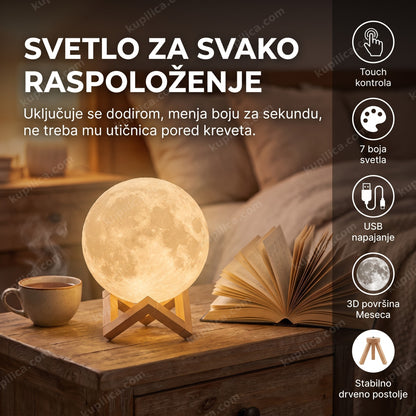 3d mesečeva lampa sa drvenim postoljem na noćnom stočiću, benefiti proizvoda