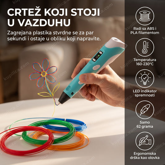 3d olovka koja crta jednostavan cvet filamentom u vazduhu, benefiti proizvoda
