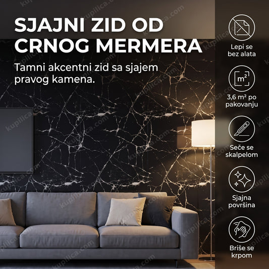 3d zidne obloge crni mermer postavljene na zidu iza televizora u dnevnoj sobi