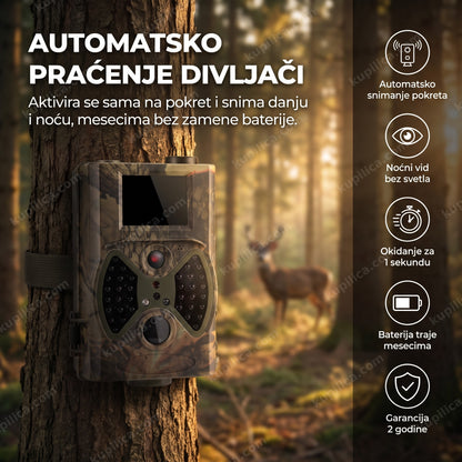 3g lovačka kamera montirana na drvo u šumi sa jelenom u daljini, benefiti proizvoda