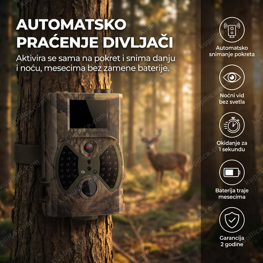 3g lovačka kamera montirana na drvo u šumi sa jelenom u daljini, benefiti proizvoda