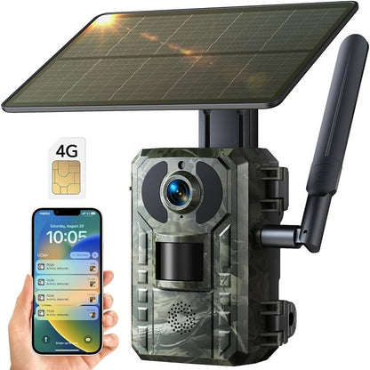 solarna lovačka kamera sa sim karticom, solarnim panelom i antenom pored telefona