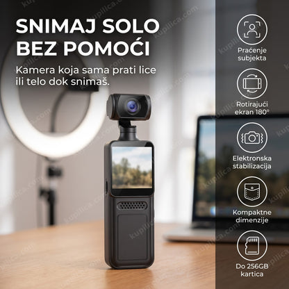 4k kamera za vlogovanje na stolu blogera sa ekranom bez teksta, benefiti proizvoda