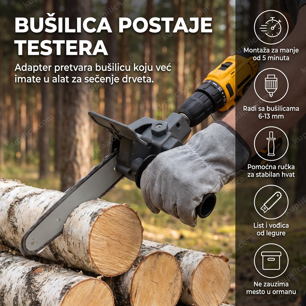adapter za bušilicu koji seče drva u dvorištu, benefiti proizvoda