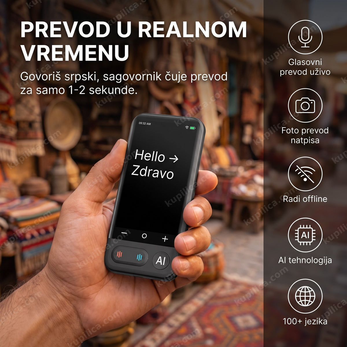 ai prevodilac stranih jezika sa prevodom na ekranu na pijaci — benefiti proizvoda