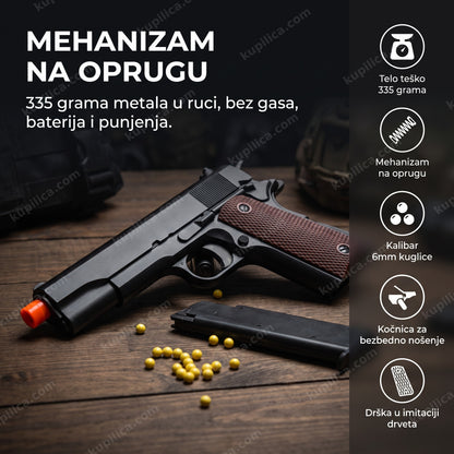 airsoft pištolj, metalna replika sa drškom u imitaciji drveta, benefiti proizvoda