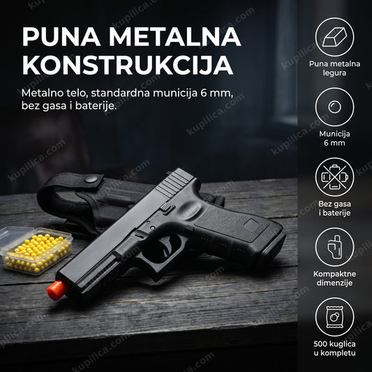 Airsoft pištolj sa punim metalnim telom na tamnom stolu