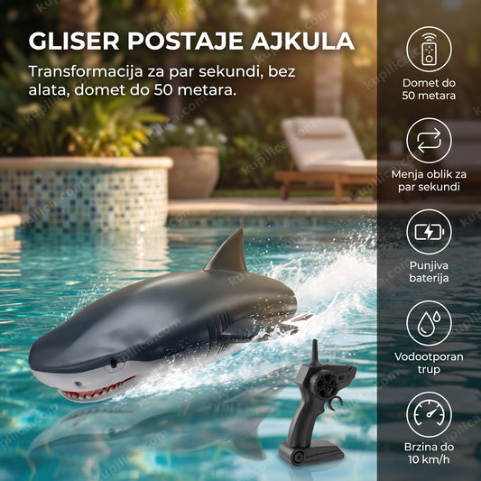 ajkula gliser na daljinski upravljanje kako plovi po vodi, benefiti proizvoda