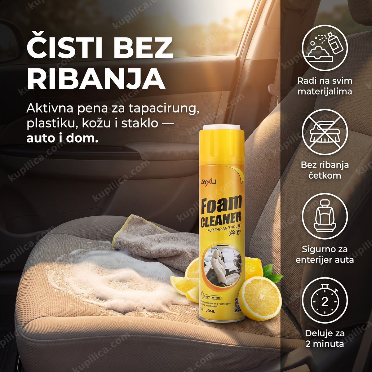 aktivna pena za čišćenje auta i doma — sprej na sedištu automobila, benefiti proizvoda