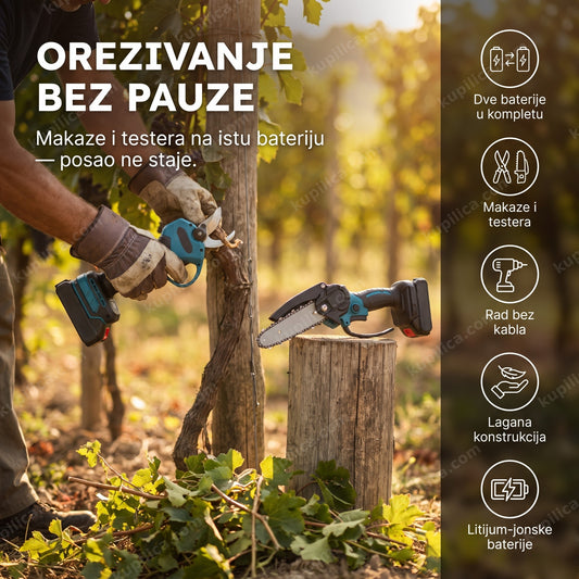 aku makaze i aku testera 68v — orezivanje čokota u vinogradu akumulatorskim makazama, benefiti proizvoda