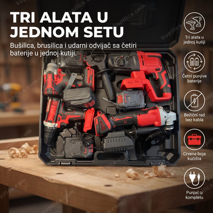 aku set alata 4u1 sa bušilicom, brusilicom i baterijama u koferu, benefiti proizvoda