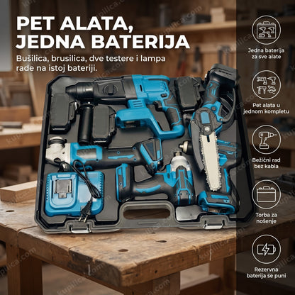 aku set alata 5u1 sa bušilicom, testerama i baterijama u koferu, benefiti proizvoda
