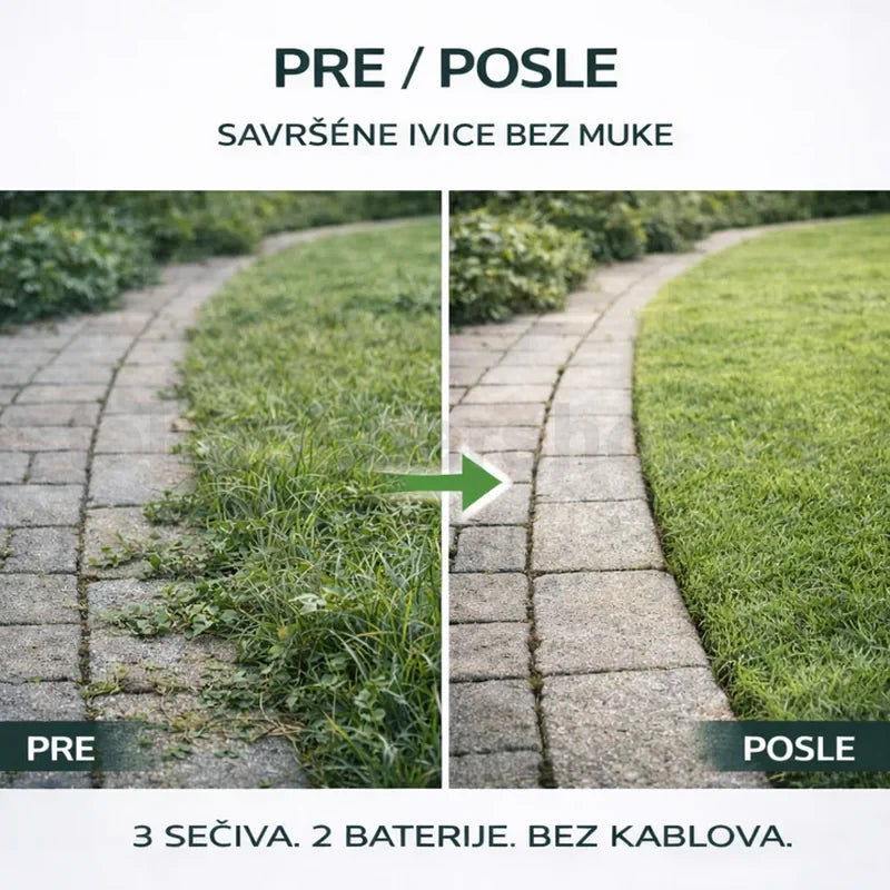 aku trimer za travu sa točkićima — detalj 1