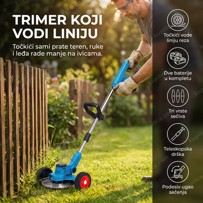 aku trimer za travu sa točkićima košenje trave uz ogradu u dvorištu, benefiti proizvoda