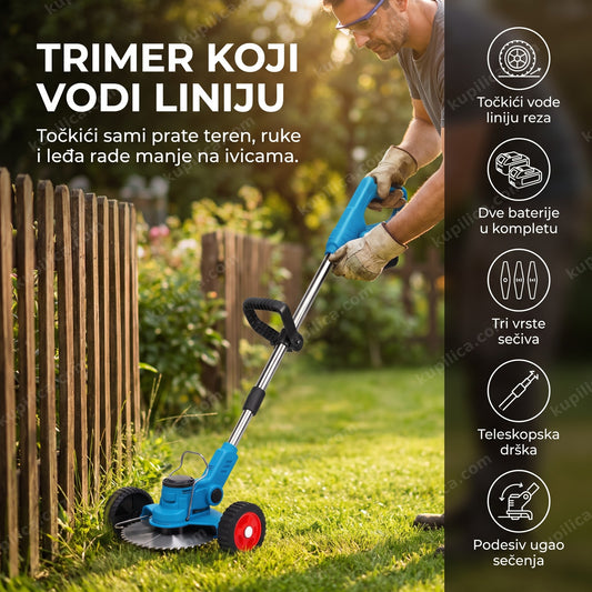 aku trimer za travu sa točkićima košenje trave uz ogradu u dvorištu, benefiti proizvoda