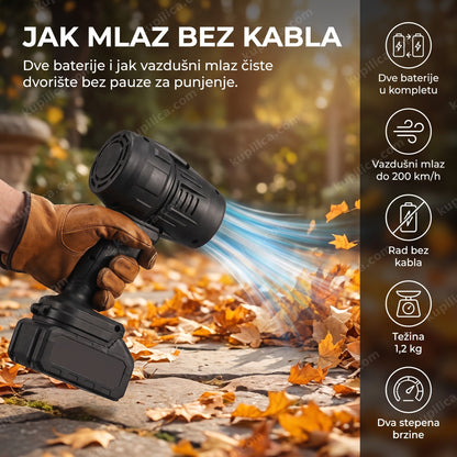 Aku turbo fen 2000W duva suvo lišće u dvorištu, prikaz benefita proizvoda