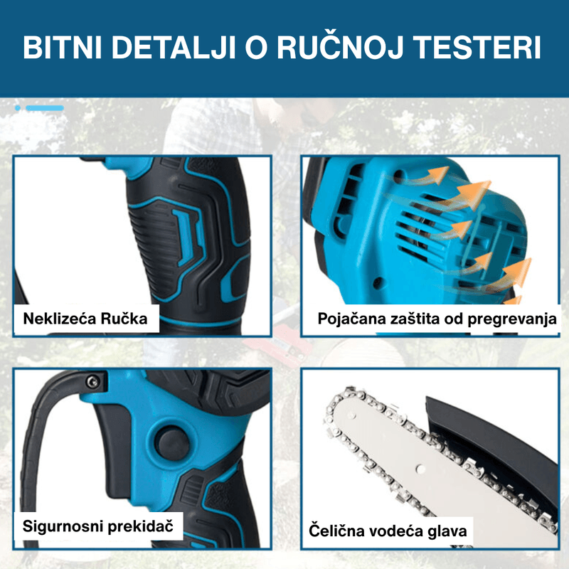 detalji ručke, hlađenja motora i čelične vodeće glave testere