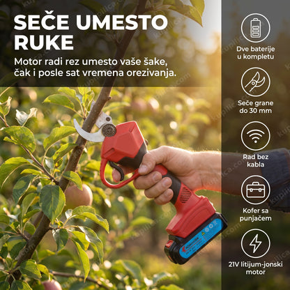 akumulatorske makaze za orezivanje voća u upotrebi na grani, benefiti proizvoda