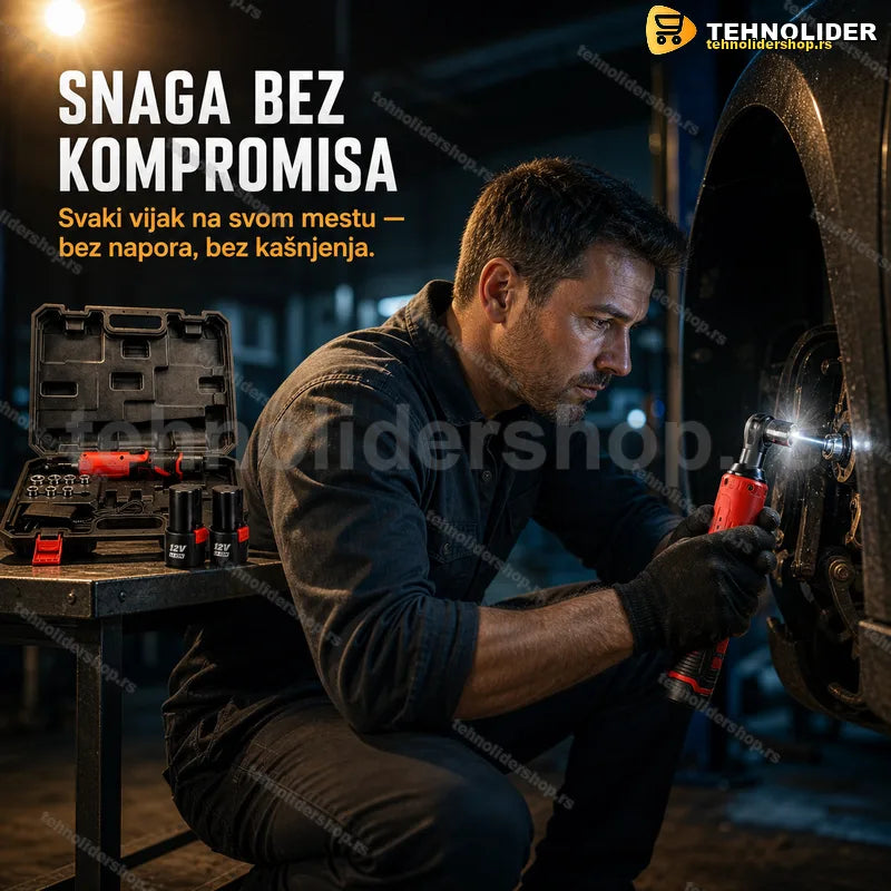 akumulatorski ključ sa čegrtaljkom 12V sa dve baterije na stolu
