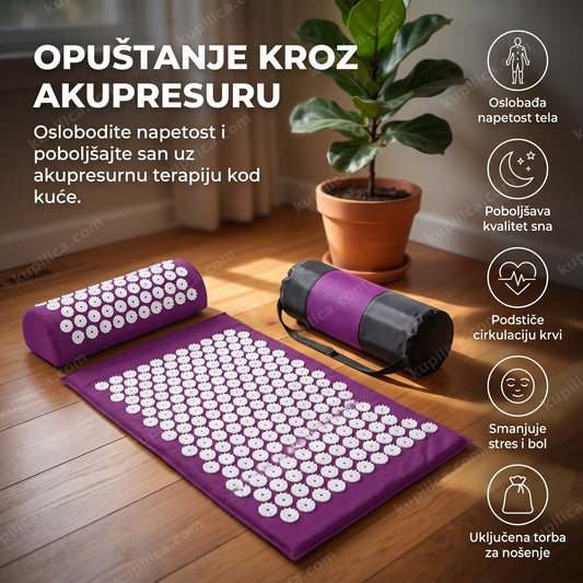akupresurna joga masažna prostirka kod kuće, prikaz benefita proizvoda