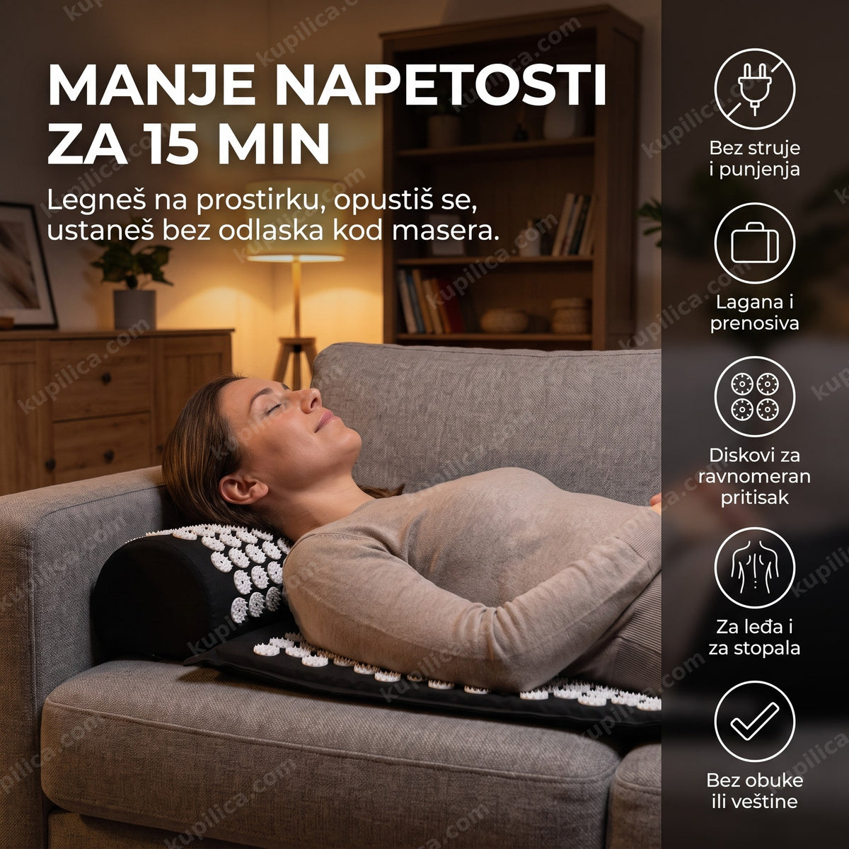 akupresurna prostirka za masažu leđa i vrata u upotrebi, benefiti proizvoda