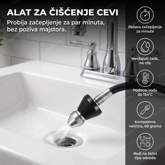 alat za čišćenje cevi visokim pritiskom u kupatilskom umivaoniku, benefiti proizvoda