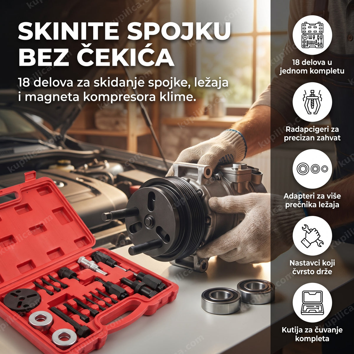 alat za kompresor klime sa 18 delova u motoru automobila, benefiti proizvoda