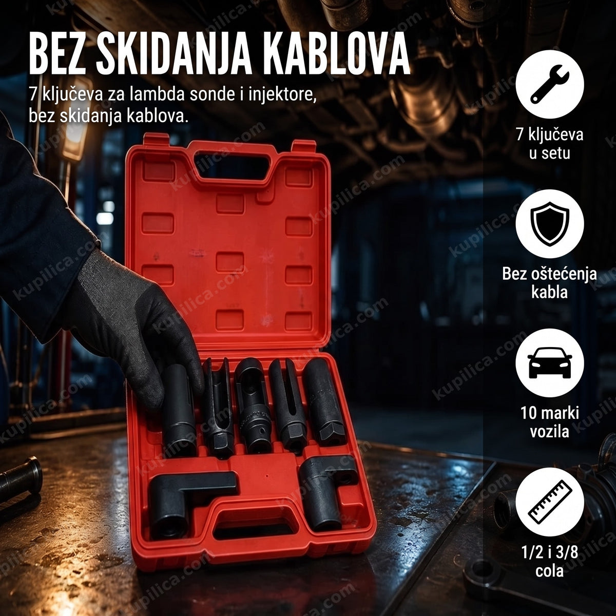 alat za lambda sonde set 7 komada u otvorenoj crvenoj kutiji