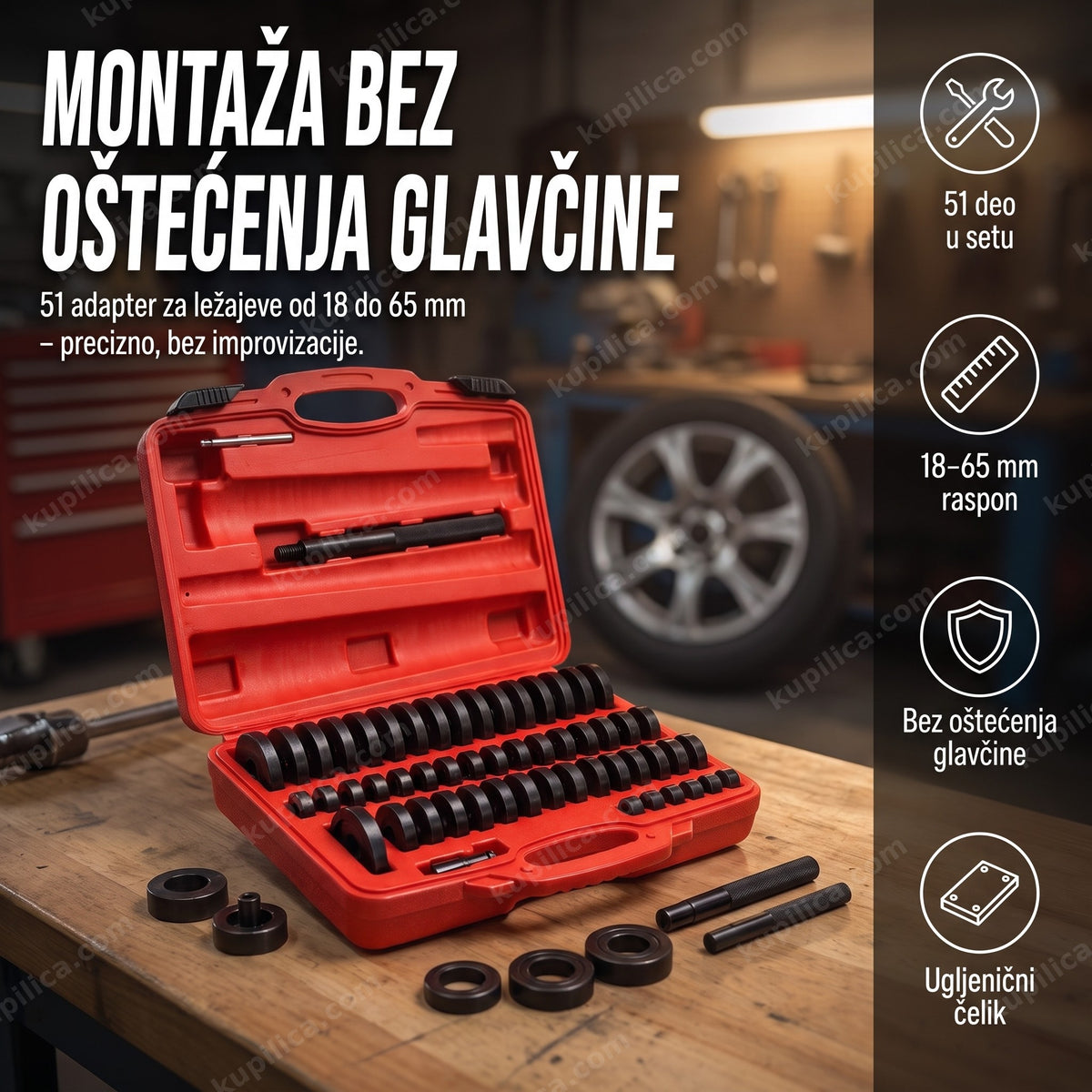 alat za montažu ležaja točka 18-65mm — set od 51 dela u koferu