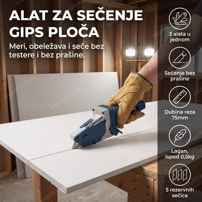 Alat za sečenje gips ploča na gradilištu uz radne rukavice