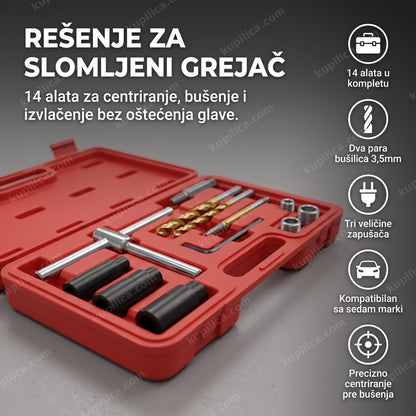 crveni kofer sa kompletom alata za vađenje slomljenih grejača