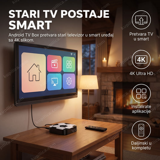 android tv box mx10 povezan na televizor u dnevnoj sobi, benefiti proizvoda