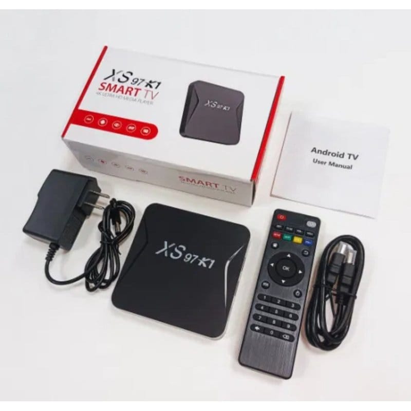 android tv box XS97-K1 sa kutijom, adapterom za napajanje, daljinskim upravljačem i uputstvom