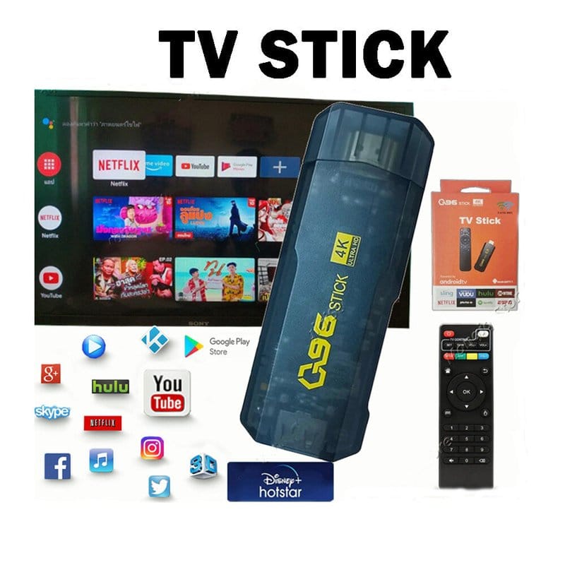 android tv stik q96 povezan na televizor sa prikazom Netflix i YouTube aplikacija