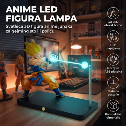 Anime LED figura lampa svetli na polici u gejming sobi uveče, prikaz benefiti proizvoda
