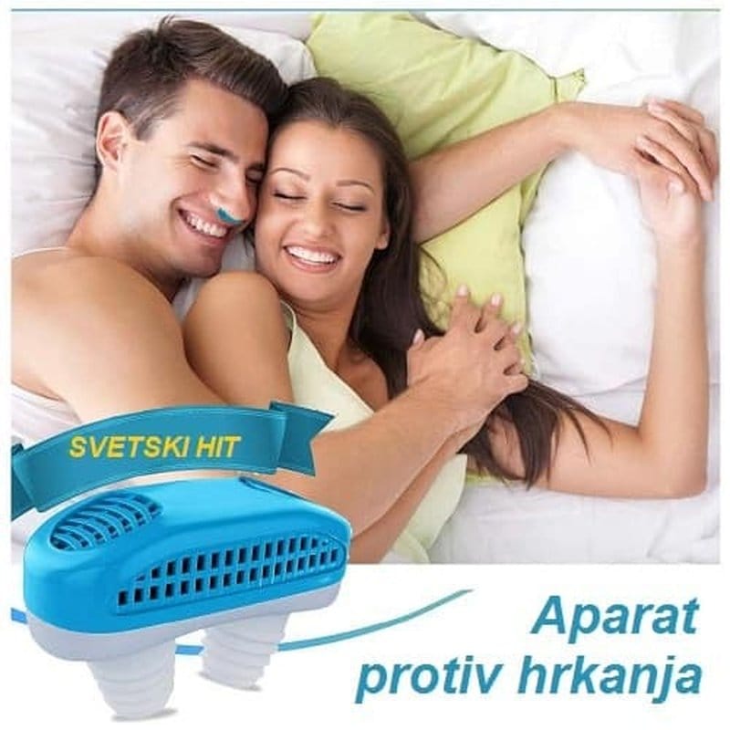 muškarac nosi aparat na nosu dok leži u krevetu pored nasmejane žene