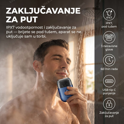 aparat za brijanje vgr v-340 — muškarac se brije pod tušem, ipx7, pod tušem, 3 nezavisne glave