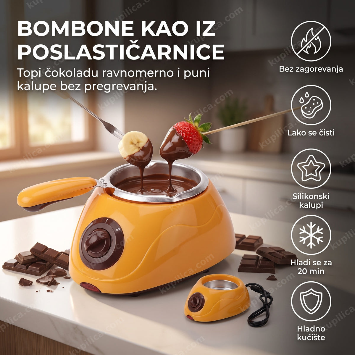 aparat za čokoladne bombone sa posudom i ručkom