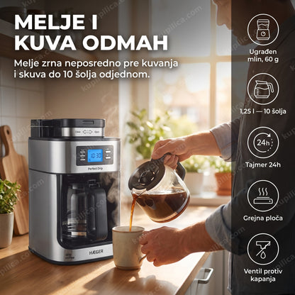 Haeger CM-10B.010A aparat za filter kafu sa mlinom i LCD displejom, 1,25 l