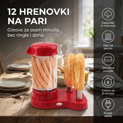 Aparat za hot dog na pari sa providnim poklopcem na porodičnom stolu
