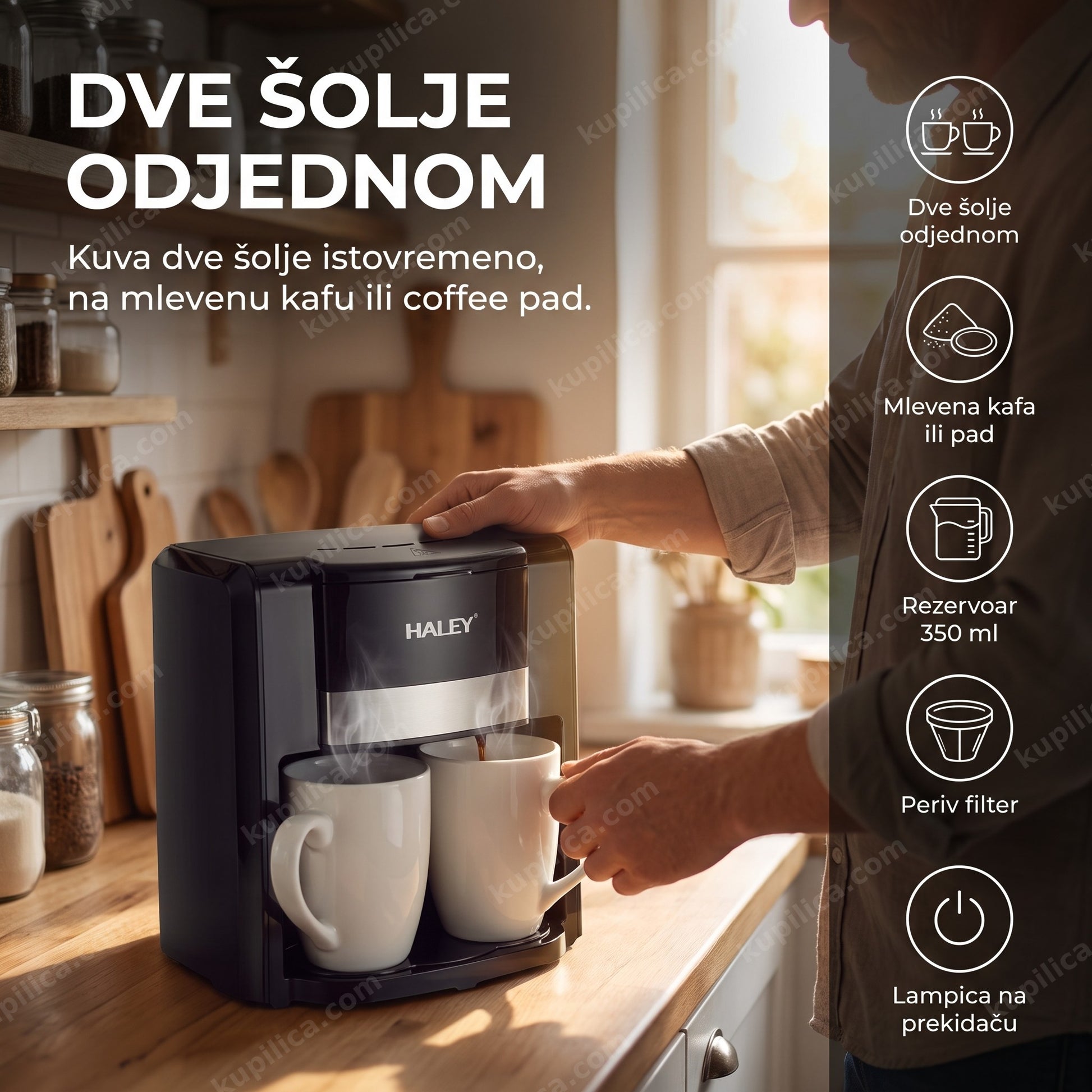 HALEY HY2818 aparat za kafu 650 W — filter aparat za dve šolje