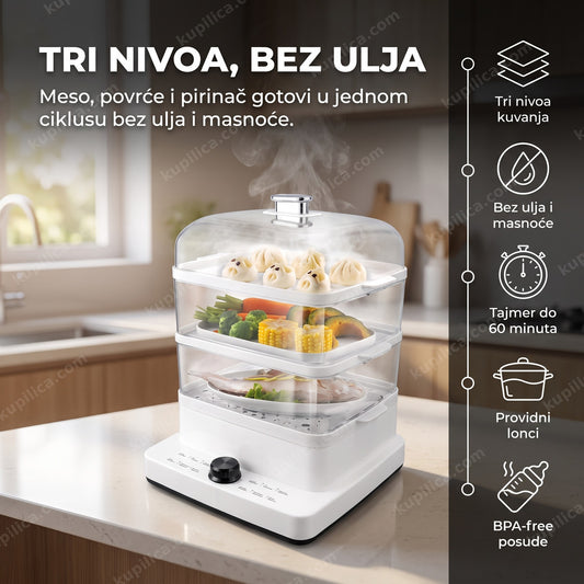 aparat za kuvanje na pari sa povrćem i ribom na tri nivoa, benefiti proizvoda