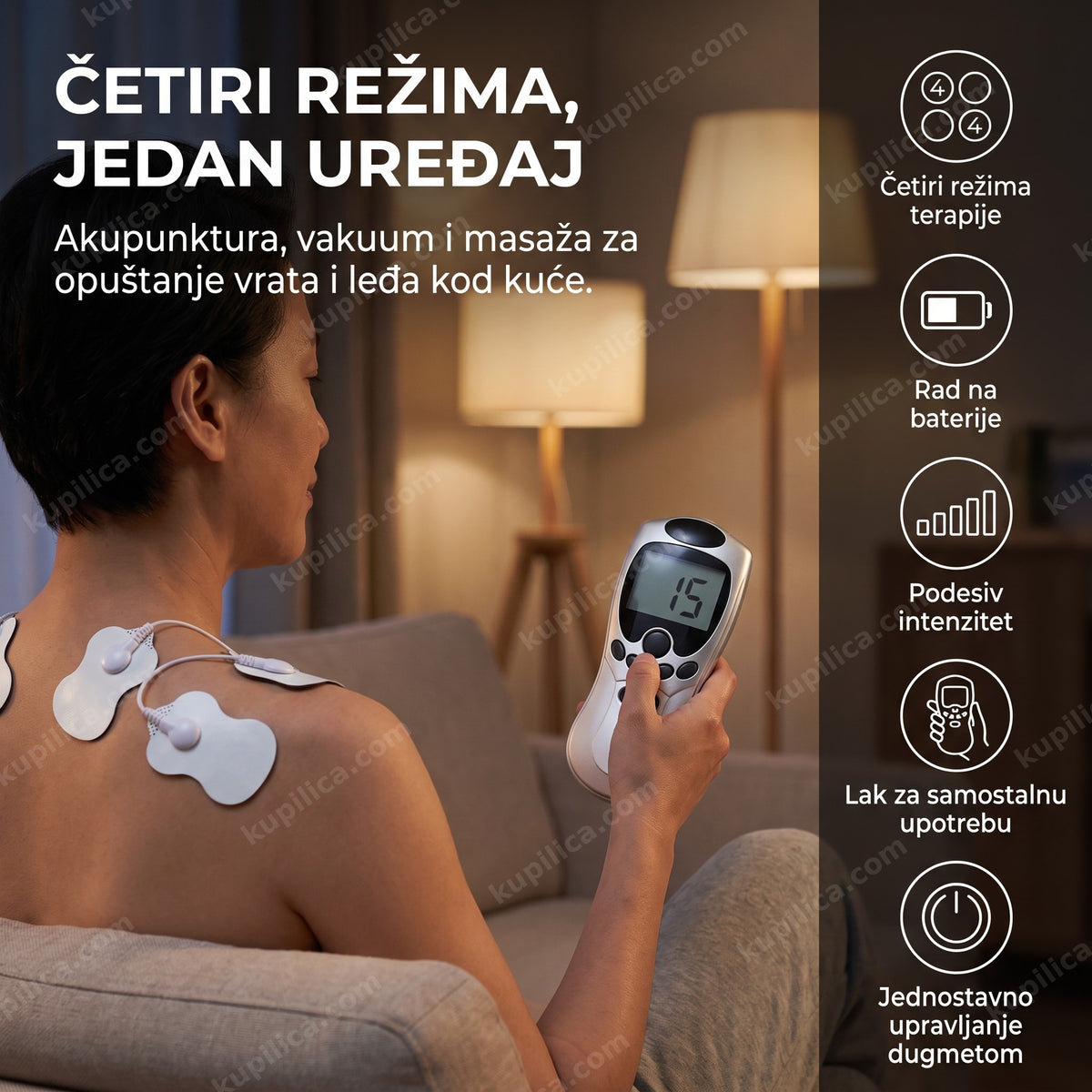 elektrode aparata za masažu i akupunkturu na ramenu odrasle osobe, benefiti proizvoda