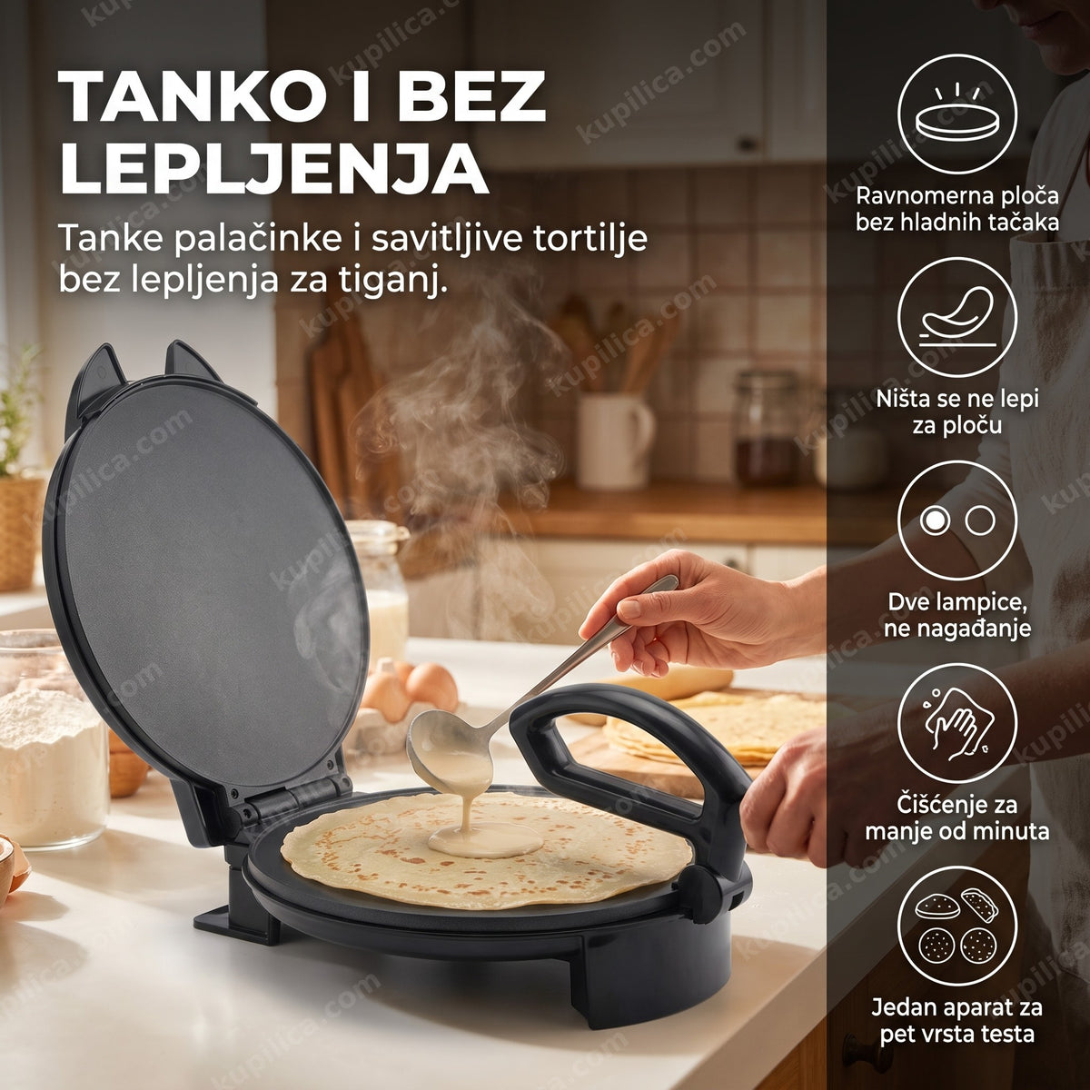 aparat za palačinke i tortilje dsp kc3026 na kuhinjskom stolu, benefiti proizvoda