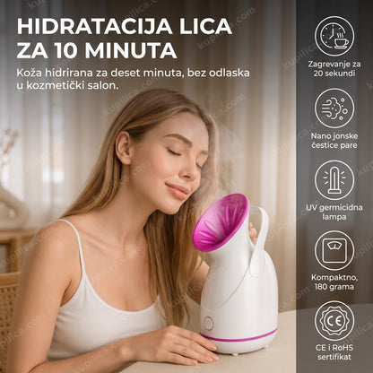 žena udiše paru iz aparata za parenje lica kod kuće, benefiti proizvoda