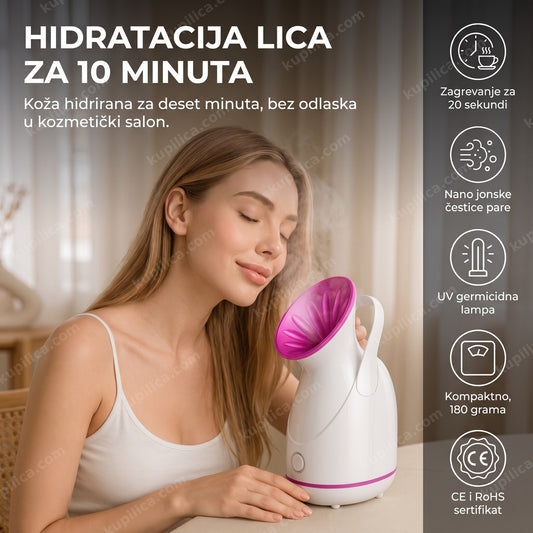 žena udiše paru iz aparata za parenje lica kod kuće, benefiti proizvoda